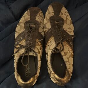 Coach Tan and Gold Patterned Sneakers